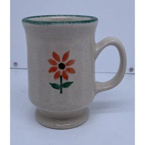 Hand Painted Coffee mug with Orange flower And Green Rim DCC USA